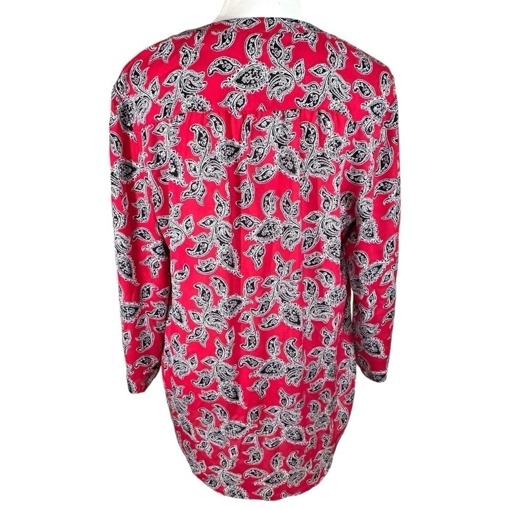🌸Faded Glory- Red Paisley V Neck Tunic- Adj. Sleeve- Size 12-14 Large - Picture 4 of 10